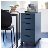 ALEX Drawer unit on castors, black-blue, 36x76 cm