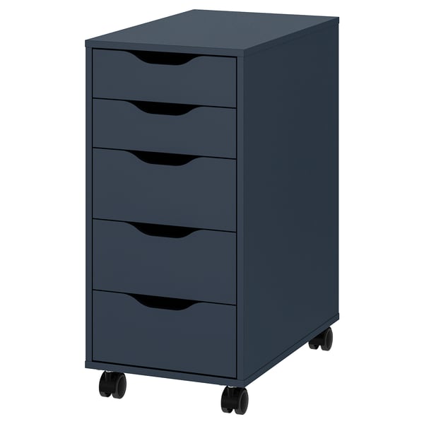 ALEX Drawer unit on castors, black-blue, 36x76 cm