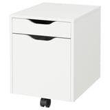 A white ALEX drawer unit with two drawers and black handles, featuring a sleek modern design.