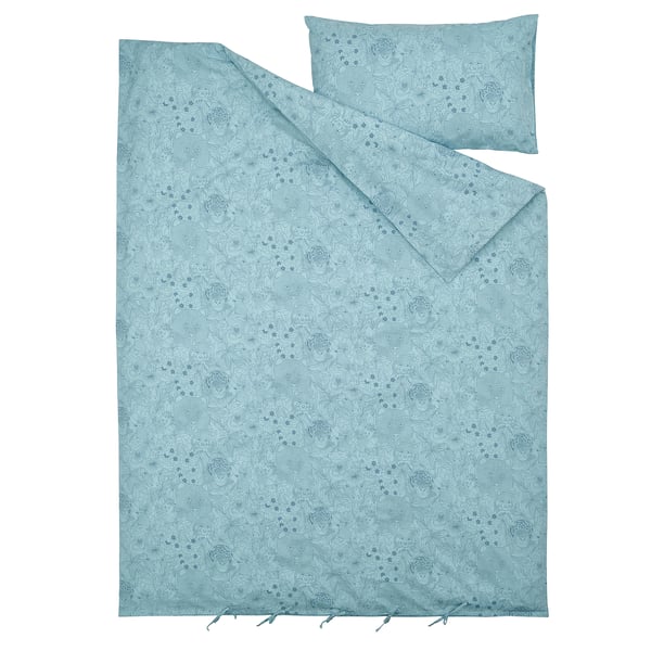 ALPTALL Duvet cover and pillowcase, blue/Himalayan animals and plants, 150x200/50x80 cm