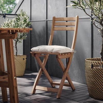 ASKHOLMEN Chair, outdoor, foldable dark brown/Kuddarna light grey-beige