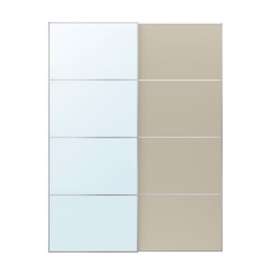 Modern mirrored & beige sliding closet doors with aluminium frames.