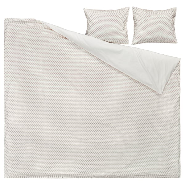 BANDKNIPPE Duvet cover and 2 pillowcases, white/beige, 200x200/50x80 cm