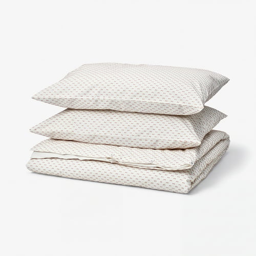 BANDKNIPPE Duvet cover and 2 pillowcases, white/beige, 240x220/50x80 cm