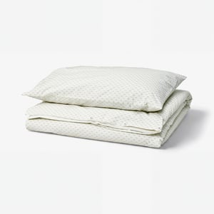 BANDKNIPPE Duvet cover and pillowcase, white/green, 150x200/50x80 cm