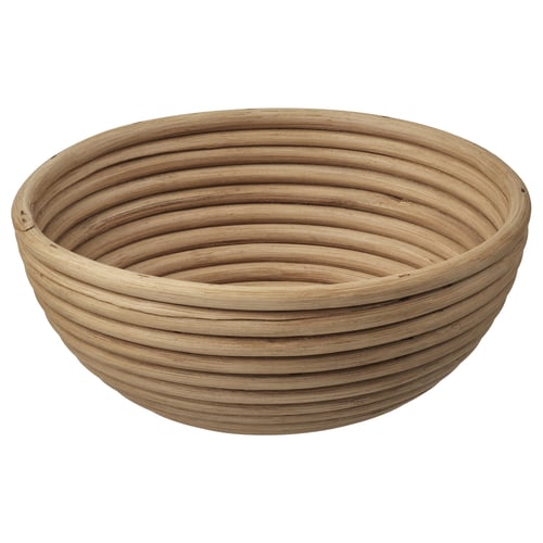 BANDSLÄTTING, round, beige, woven rattan bowl. Natural, rustic design, ideal for proofing dough, leaves patterns on bread.