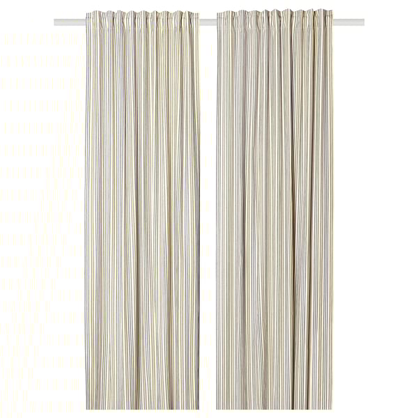 BARRMYNTA Curtains, 1 pair, multicolour/striped with heading tape, 145x250 cm