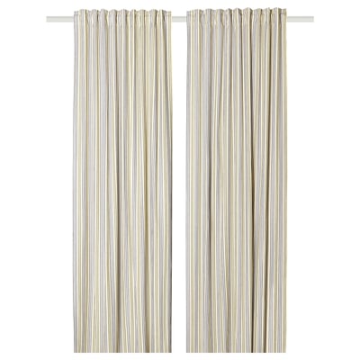 BARRMYNTA Curtains, 1 pair, multicolour/striped with heading tape, 145x250 cm