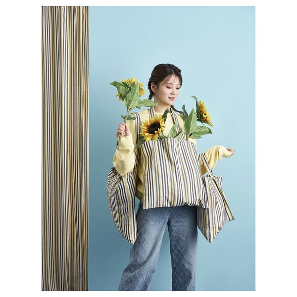BARRMYNTA Curtains, 1 pair, multicolour/striped with heading tape, 145x250 cm