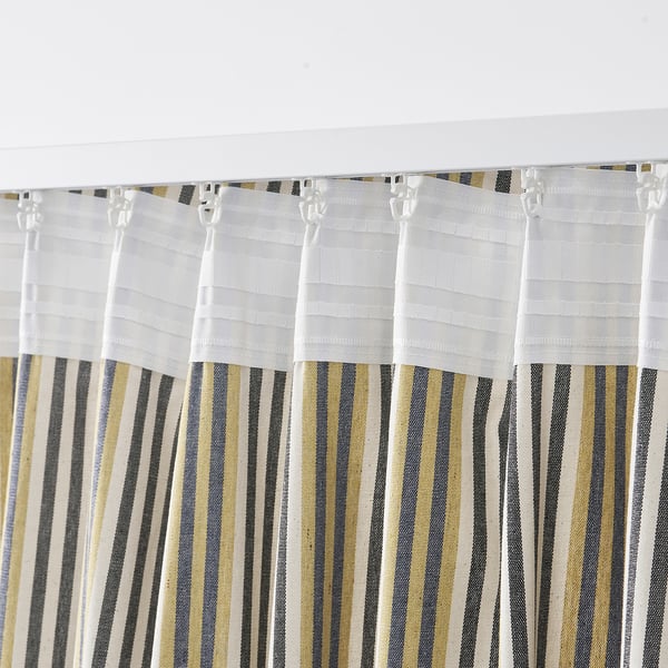BARRMYNTA Curtains, 1 pair, multicolour/striped with heading tape, 145x250 cm