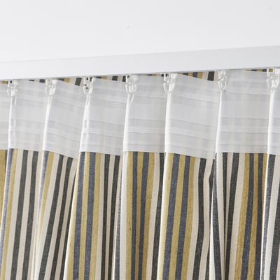 BARRMYNTA Curtains, 1 pair, multicolour/striped with heading tape, 145x250 cm