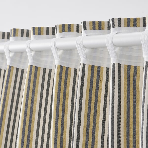 BARRMYNTA Curtains, 1 pair, multicolour/striped with heading tape, 145x250 cm