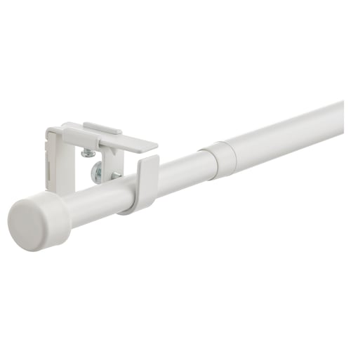BEKRÄFTA white curtain rod set with end caps, brackets, and connectors.