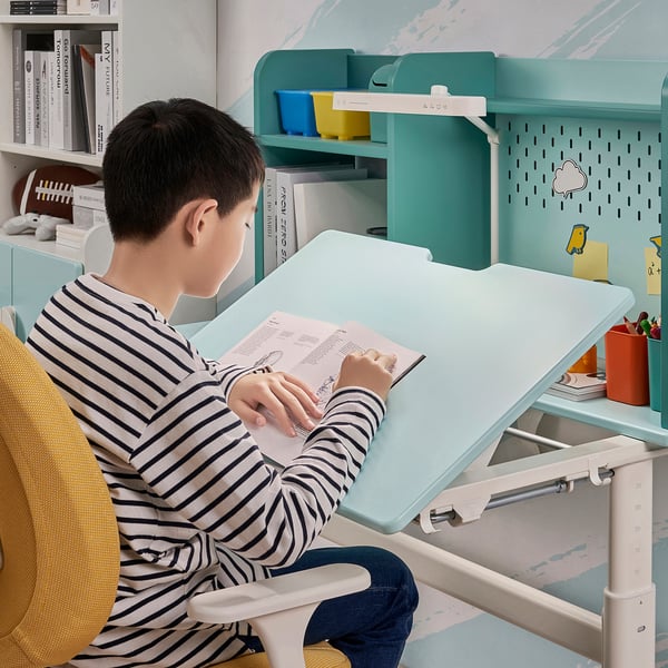 BERGLÄRKA / GUNRIK Children's desk+chair w armrests, turquoise/yellow, 100x70 cm