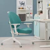 BERGLÄRKA / GUNRIK Children's desk+chair w armrests, white/turquoise, 100x70 cm