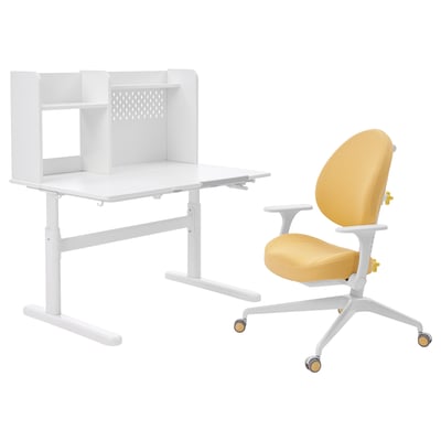 BERGLÄRKA / GUNRIK Children's desk+chair w armrests, white/yellow, 100x70 cm