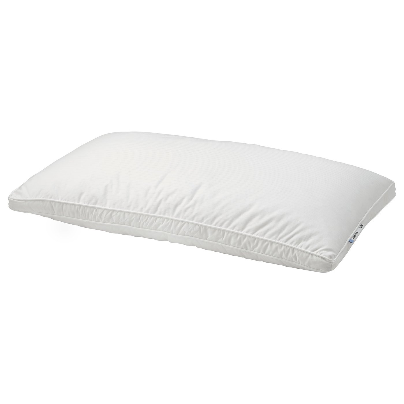A white BERGVEN pillow, rectangular with double piping, made from cotton and filled with down and feathers.