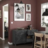 BESTÅ Storage combination w doors/drawers, dark grey Bergsviken/Stubbarp/black marble effect, 120x42x74 cm