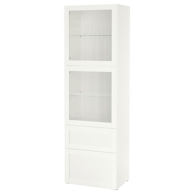 BESTÅ Storage combination w glass doors, white/Hanviken white clear glass, 60x42x193 cm