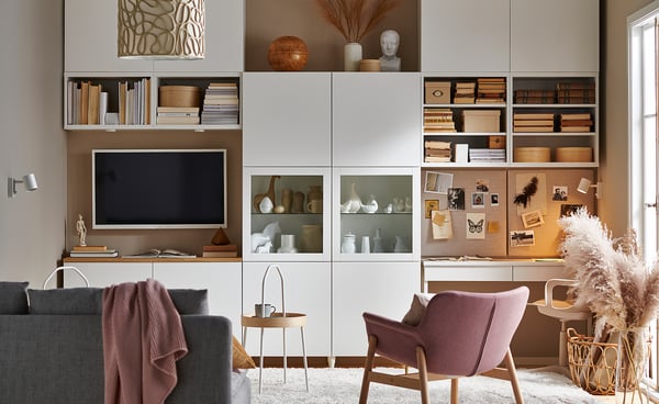 BESTÅ Storage combination w glass doors, white Lappviken/Sindvik white clear glass, 120x42x193 cm