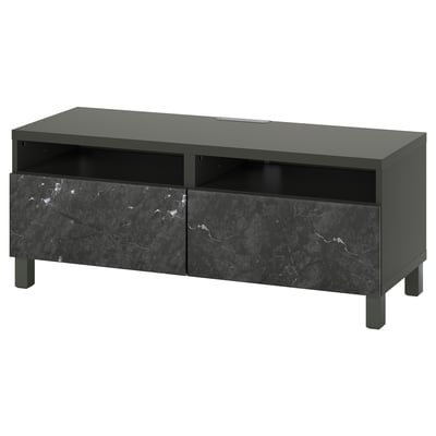 BESTÅ TV bench with drawers, dark grey/Bergsviken/Stubbarp black, 120x42x48 cm