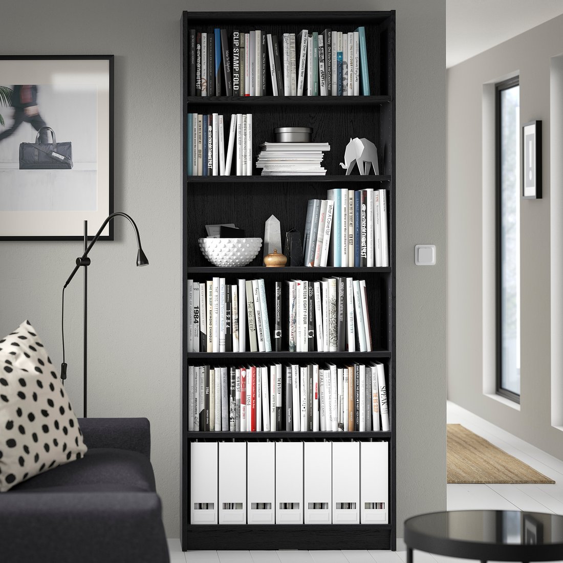 BILLY Bookcase, black oak effect, 80x28x202 cm IKEA