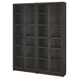 BILLY / OXBERG Bookcase combination w glass doors, dark brown/oak effect, 160x202 cm