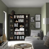 BILLY / OXBERG Bookcase combination w glass doors, dark brown oak effect, 160x202 cm