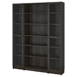 BILLY / OXBERG Bookcase combination w glass doors, dark brown oak effect, 160x202 cm