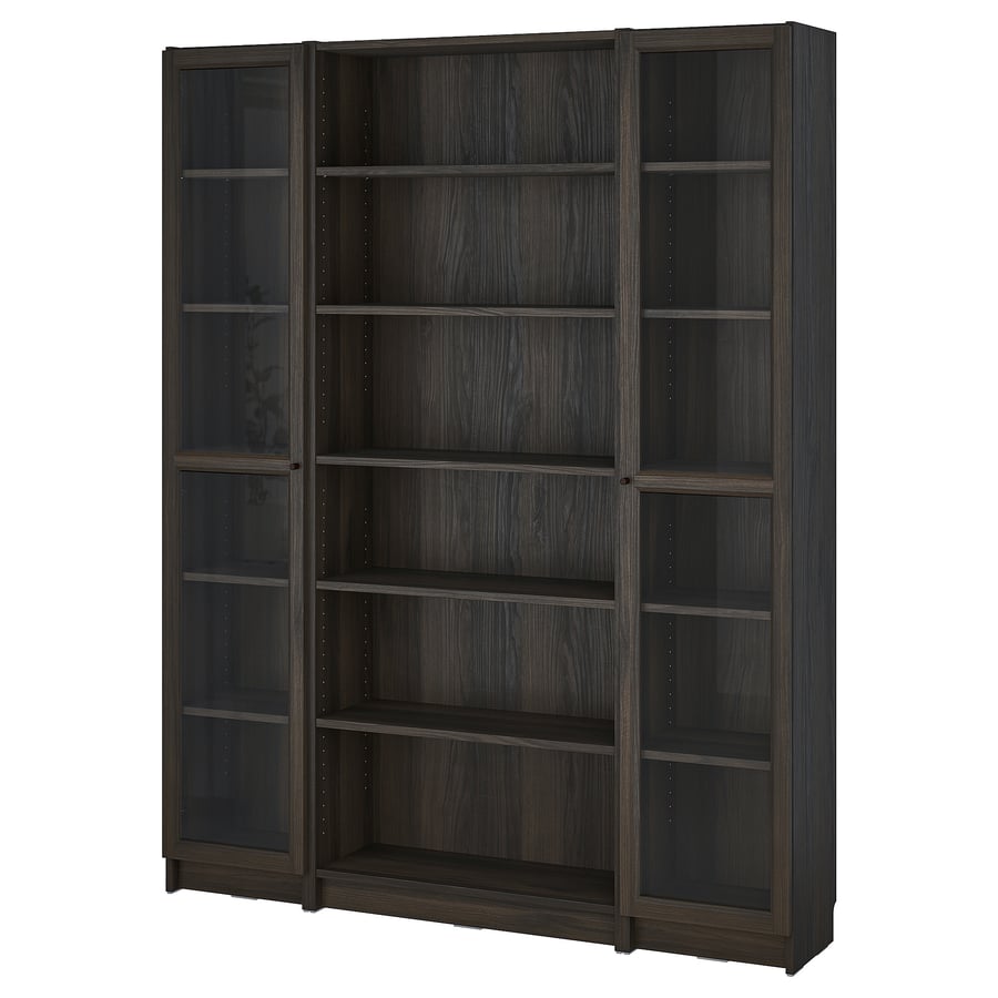 BILLY / OXBERG bookcase combination w glass doors, dark brown oak