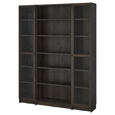 BILLY / OXBERG Bookcase combination w glass doors, dark brown oak effect, 160x202 cm