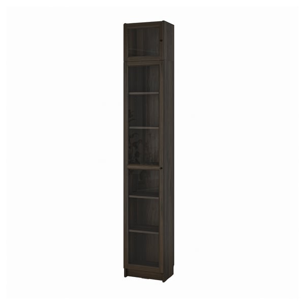 BILLY / OXBERG Bookcase w glass doors/ext unit, dark brown oak effect, 40x30x237 cm