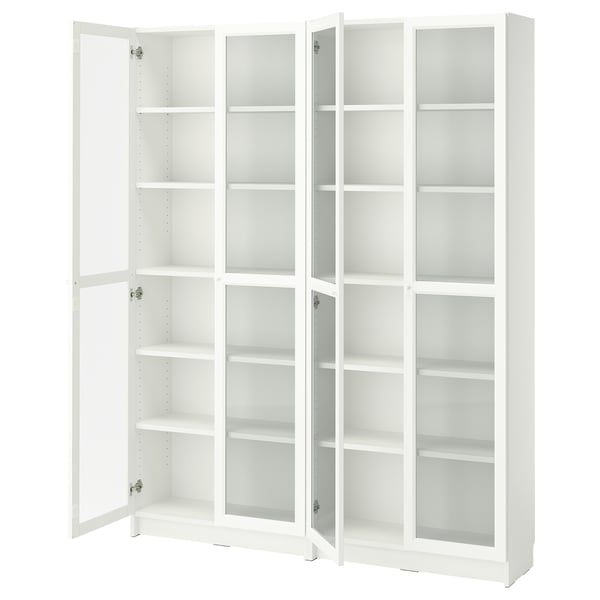 BILLY / OXBERG Bookcase, white/glass, 160x30x202 cm