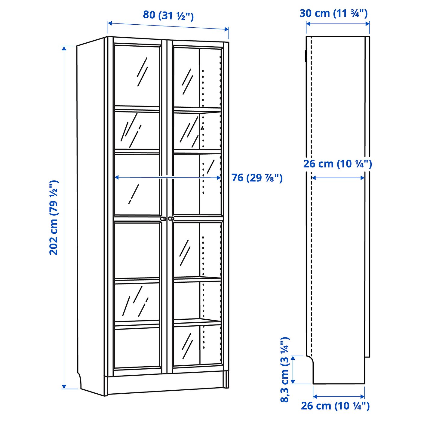 BILLY / OXBERG bookcase, white, 80x30x202 cm — picture 7
