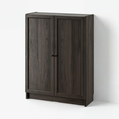 BILLY / OXBERG Bookcase with doors, dark brown oak effect, 80x30x106 cm