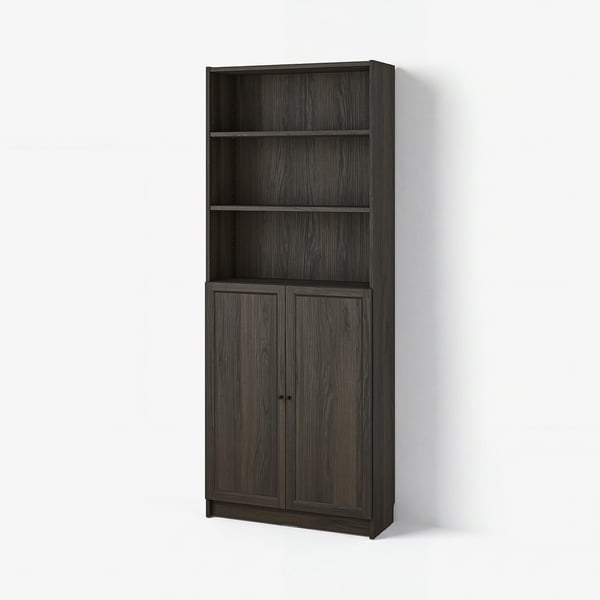BILLY / OXBERG Bookcase with doors, dark brown oak effect, 80x30x202 cm