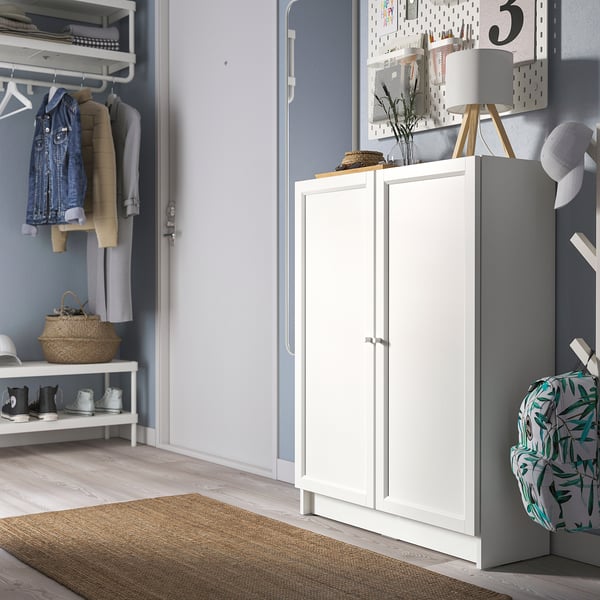 BILLY / OXBERG Bookcase with doors, white, 80x30x106 cm