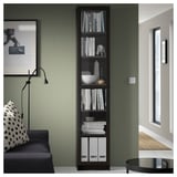 BILLY / OXBERG Bookcase with glass door, dark brown oak effect/clear glass, 40x30x202 cm