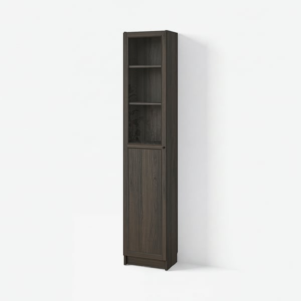 BILLY / OXBERG Bookcase with panel/glass door, dark brown oak effect, 40x30x202 cm