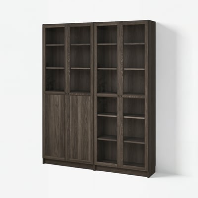 BILLY / OXBERG Bookcase with panel/glass doors, dark brown oak effect/clear glass, 160x30x202 cm