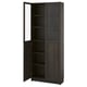 Ikea BILLY dark grey bookcase with glass doors, wooden texture, adjustable shelves, rectangular shape.