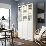 BILLY / OXBERG Bookcase with panel/glass doors, white/glass, 120x30x202 cm