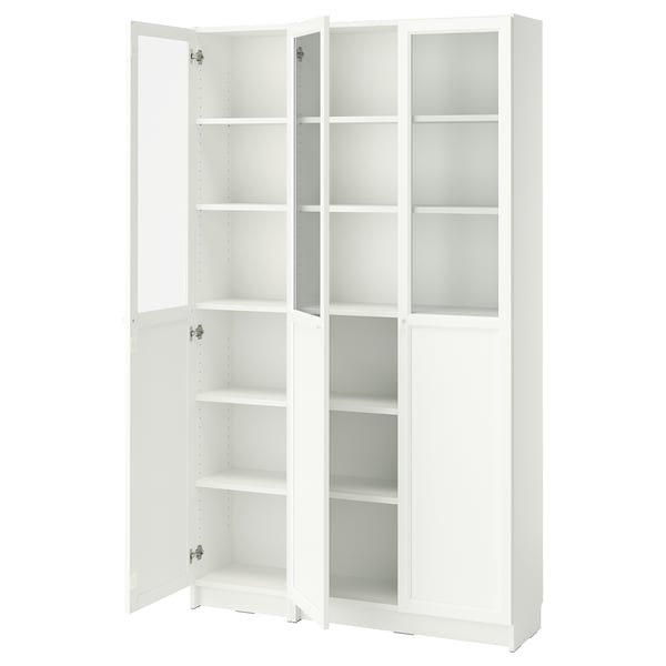BILLY / OXBERG Bookcase with panel/glass doors, white/glass, 120x30x202 cm