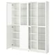 White BILLY bookcase with glass doors, modern design, ideal for storage.
