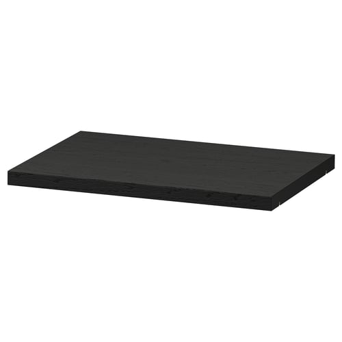 Black rectangular shelf, part of the BILLY bookcase series, made from particleboard with plastic edging and paper foil.