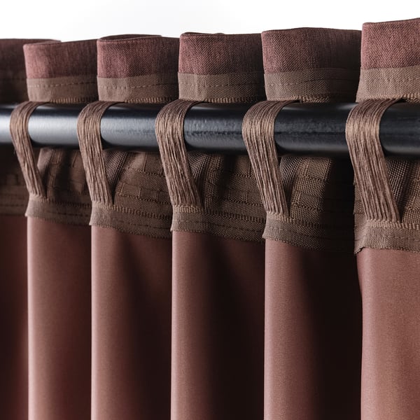 BLÅHUVA Block-out curtains, 1 pair, brown-red, 145x250 cm