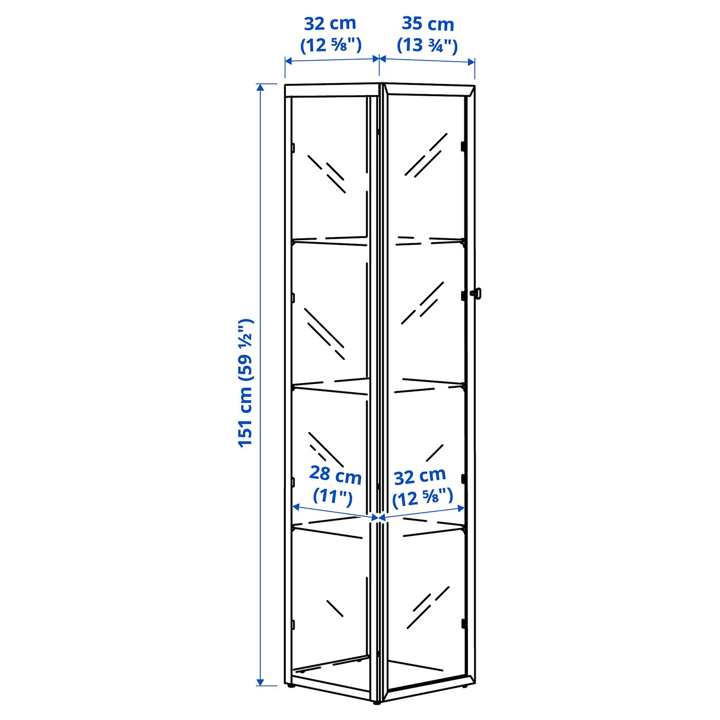 BLALIDEN glass-door cabinet, white, 35x32x151 cm — picture 7