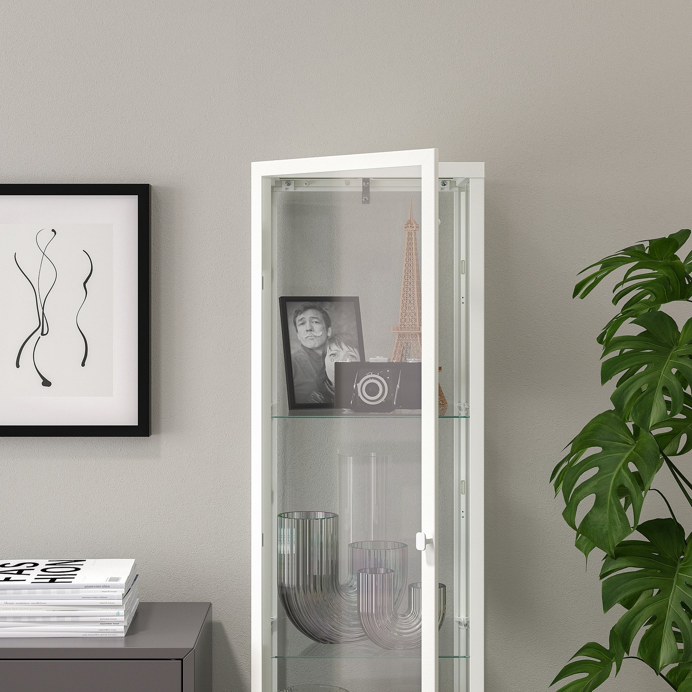 BLALIDEN glass-door cabinet, white, 35x32x151 cm — picture 3