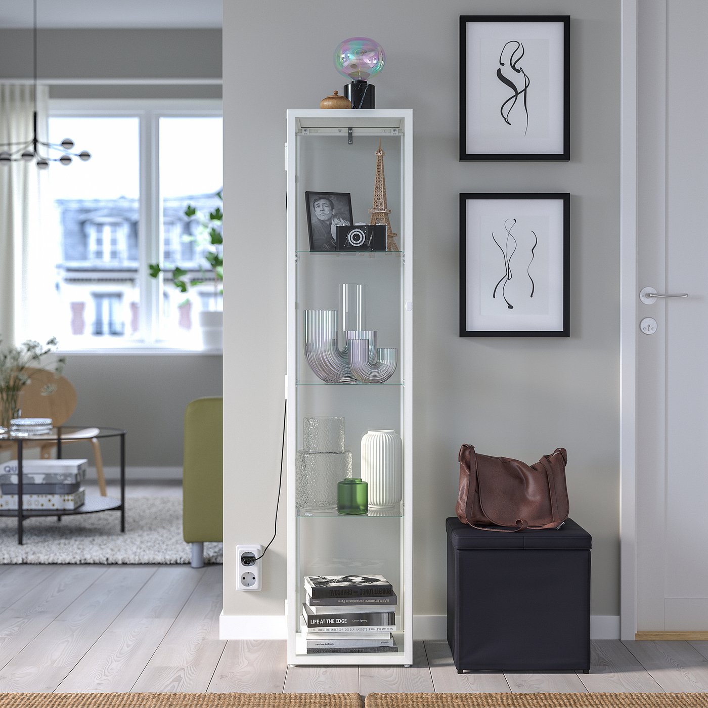 BLALIDEN glass-door cabinet, white, 35x32x151 cm — picture 2
