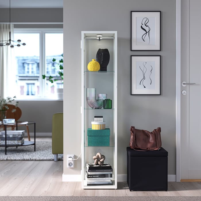 BLÅLIDEN / STRIMSÄV glass-door cabinet with lighting, white - IKEA